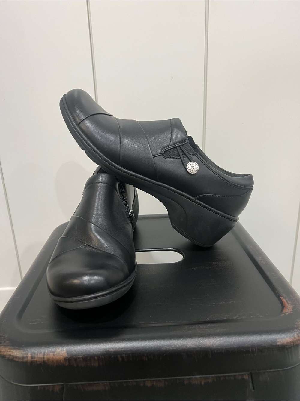Clarks Black Leather Slip-On Loafers
